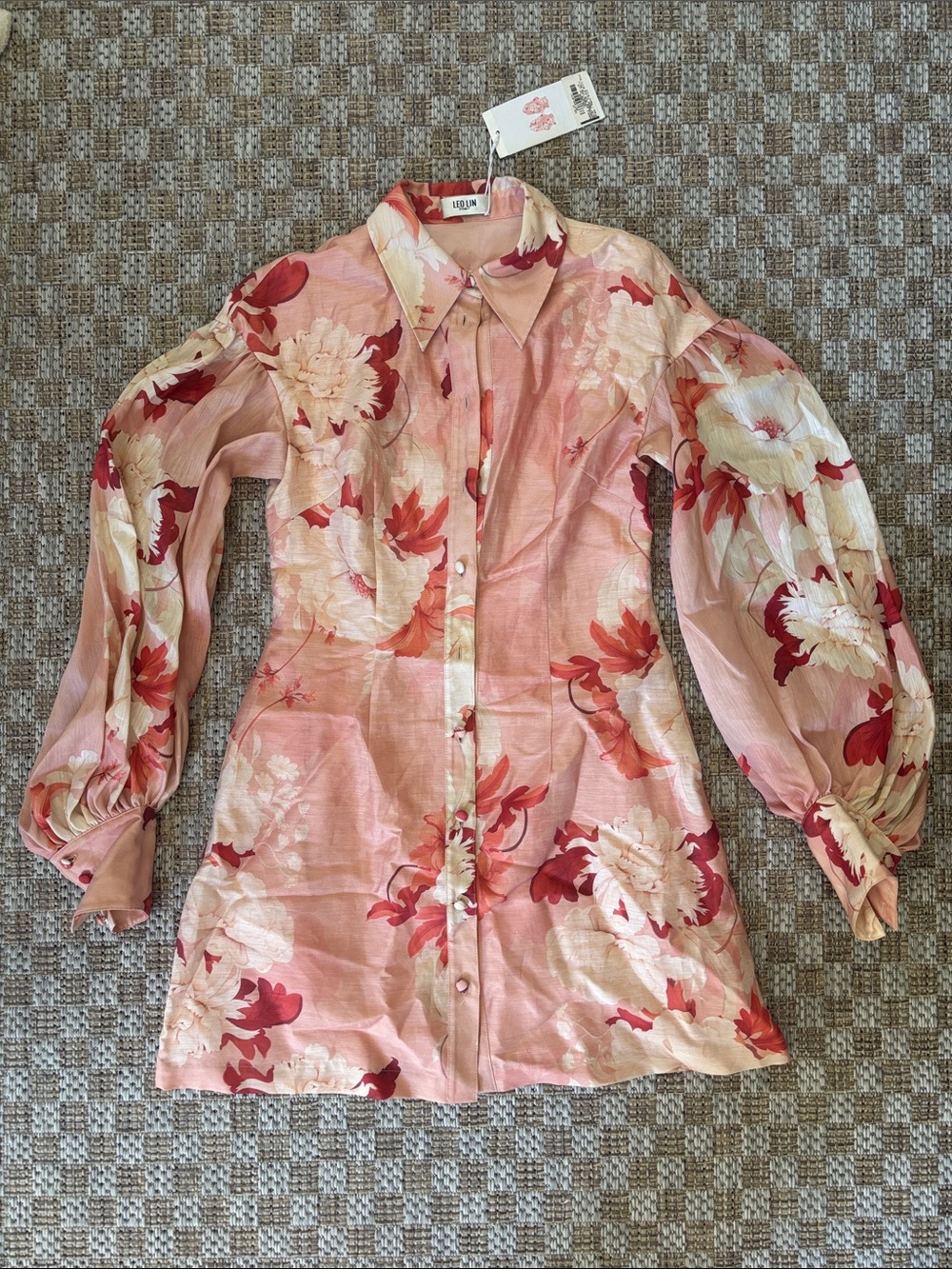 LEO LIN SYDNEY Blush Pink Floral Button-Up collared dress